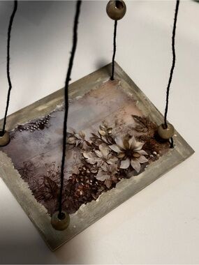 Hand crafted Floral Hanging shelf with Black Cord